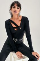 Cool & Sexy Kadın Siyah Kuş Gözlü Bluz M1280 - 3