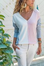 Trend Alaçatı Stili Kadın Pudra-Gri Blok Renkli Bluz ALC-018-110 - 1