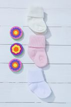 Bebefox Beyaz Pembe Kız Bebek Üçlü Soket Çorap 120061-BP - 1