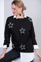 Cool & Sexy Kadın Siyah Yıldızlı Sweatshirt M231 - 1