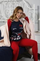 ELİTOL Kadın Lacivert Pamuklu Likralı Pijama Takımı - 1