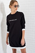 Trend Alaçatı Stili Kadın Siyah Sweat Elbise ALC-5375 - 2