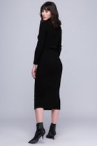 boutiquen Kadın Siyah Tül Garnili Uzun Triko Elbise EL-1032 - 2