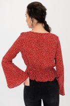 HDS Hadise Kadın Kırmızı Bağlamalı Volanlı Desenli Bluz 2944 - 3