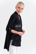 Lila Rose Kadın Siyah Gömlek Sağ Ön Dikdörtgen Şeritli 5807 LR-9YMDRGM5807 - 3