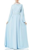 Fashion Night Kadın Güpürlü Abiye Elbise Buz Mavisi 4179-14 - 1