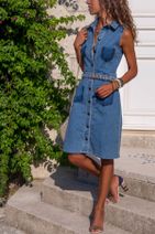 Trend Alaçatı Stili Kadın Mavi Kolsuz Kot Elbise ALC-2185 - 1
