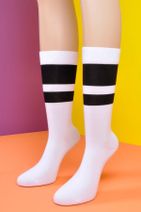 Socks Academy Kalın ve İnce Siyah Çizgili Beyaz Çorap - 1