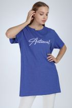 Millionaire Kadın Lacivert Yırtmaçlı Antisocial Nakışlı Oversize T-Shirt - 1