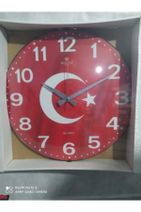 Wolens Marka 33 Cm*33 Cm Bombeli Cam Kapaklı Türk Bayraklı Duvar Saati - 1