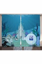Orange Venue Su Altı Sarayı Desenli Fon Perde Deniz Yunuslar  145 x 270 cm p_22958 - 1