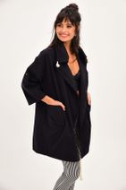 Cool & Sexy Kadın Siyah Sırtı Baskılı Uzun Ceket DY22521 - 2