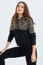 Cool & Sexy Kadın Siyah Leopar Desenli Sweatshirt PA13 - 2