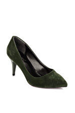 Pembe Potin Yeşil Süet Kadın Topuklu Ayakkabı A11905-17 - 2
