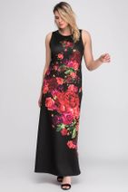 Şans Kadın Siyah Çiçek Desenli Elbise 65N6619 - 1