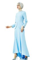 LADYNUR Kadın Abiye Elbise Buz Mavisi 3009-14 - 3