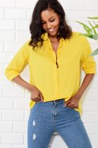 Trend Alaçatı Stili Kadın Sarı Basıc Gömlek DNZ-2092-Y - 1