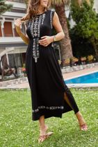XHAN Kadın Siyah Etnik Desenli Viskon Elbise 9YXK6-41297-02 - 1