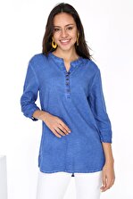 Patiska Kadın Mavi Önü Düğmeli Gömlek Bluz 4013 - 1