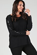 Moda Cazibe Kadın Siyah Kol Pul Payet Detay Bluz M9255 - 1