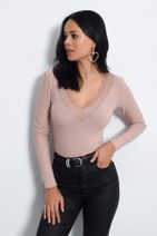 Cool & Sexy Kadın Pudra Ön Arka V Dantelli Bluz LPP5016 - 1
