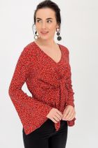 HDS Hadise Kadın Kırmızı Bağlamalı Volanlı Desenli Bluz 2944 - 4