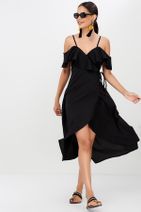 Cool & Sexy Kadın Siyah Kruvaze Elbise ED31 - 1
