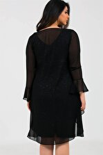 By Saygı Kadın Simli Üstü Şifon Astarlı Elbise Ceket Takım Siyah-Mor S-19Y3050003 - 4
