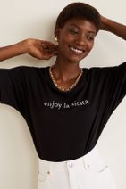 MANGO Woman Kadın Siyah Yazı İşlemeli Tişört 53090764 - 6