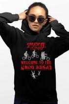 ROCKANDROLL Bisikletli Stranger Things Siyah Kapşonlu Kadın Sweatshirt - 1