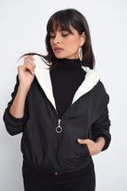 Cool & Sexy Kadın Siyah Kapüşonlu İçi Peluş Bomber Ceket İS525 - 4