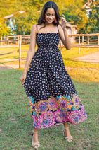 Mispacoz Kadın Siyah Üstü Gipeli Çiçek Desenli Elbise MP9Y-ELB0294 - 2