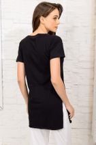 Trend Alaçatı Stili Kadın Siyah V Yaka Uzun Yırtmaçlı T-Shırt ALC-X3201 - 3