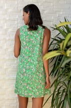 Trend Alaçatı Stili Kadın Yeşil V Yaka Çiçek Desenli Kolsuz Elbise ALC-Y2022 - 3