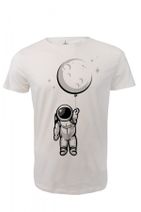 Angemiel Wear Ay Balonu Tutan Astronot Pamuklu Beyaz Erkek Tişört A0629TE - 1