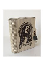 PRATİK DEKOR Kitap Kumbara Kilitli Ahşap Kutu Bob Marley - 5