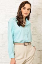 Trend Alaçatı Stili Kadın Mint Dokulu Basıc Gömlek DNZ-3104 - 2