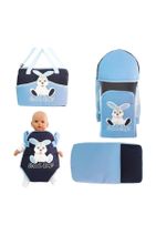 bebegen Tavşan Mavi 4 Lü Bebek Taşıma Kanguru Portbebe Çanta Alt Açma Seti - 1