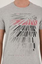TOMMY LIFE Erkek Gri Melanj  Eskitme Çift Renk Desen Baskılı Rahat Form O Yaka T-shirt - 87959 - 6