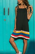 Trend Alaçatı Stili Kadın Siyah Su Yollu Askılı Crep Elbise ALC-018-070 - 1
