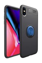 FiberAksesuar Apple Iphone Xs Kılıf Ravel Yüzüklü Standlı Kamera Korumalı Silikon Kapak Siyah-mavi - 1