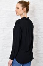 Trend Alaçatı Stili Kadın Siyah Dokuma Viscon Basıc Gömlek DNZ-3096 - 6