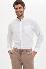 DeFacto Slim Fit Polo Yaka Uzun Kollu %100 Pamuk Gömlek - 1