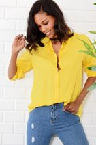 Trend Alaçatı Stili Kadın Sarı Basıc Gömlek DNZ-2092-Y - 2
