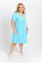 Big Free Kadın Açık Mavi Cepli Yarım Kol Örme Elbise TB19YB111711 - 1