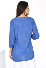 Patiska Kadın Mavi Önü Düğmeli Gömlek Bluz 4013 - 6