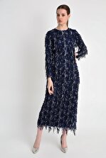 Bym Fashion Kadın Lacivert Pullu Elbise 32331 - 2