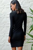 Trend Alaçatı Stili Kadın Siyah Kalın Fitilli V Yaka Elbise ALC-015-297-Q - 3