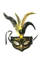 Parti dolabı Altın Sarısı Taşlı, Tüylü Kadın Parti Balo Dantelli Göz Maskesi - 1