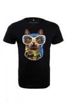 Angemiel Wear Gözlüklü Bandanalı Havalı Kedi Pamuklu Siyah Erkek Tişört A0115TE - 2